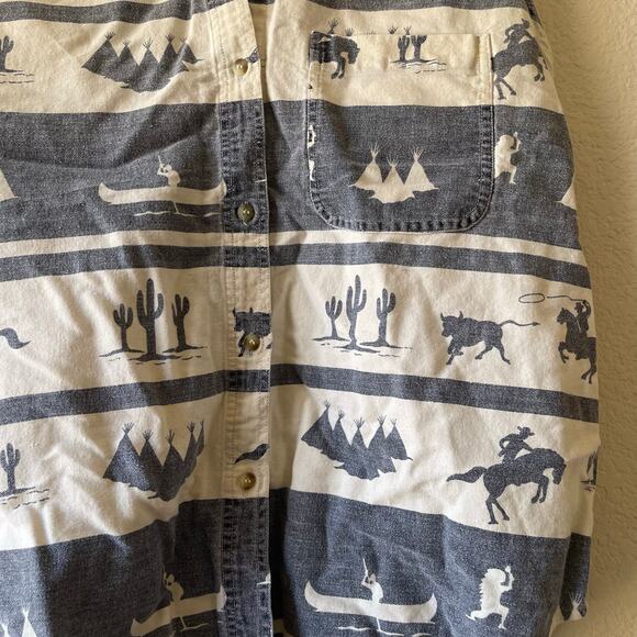 Vintage 90s western cowboy print sleeveless button up shirt size large - Picture 2 of 6